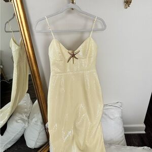 Away Strapless Yellow Sequin Dress